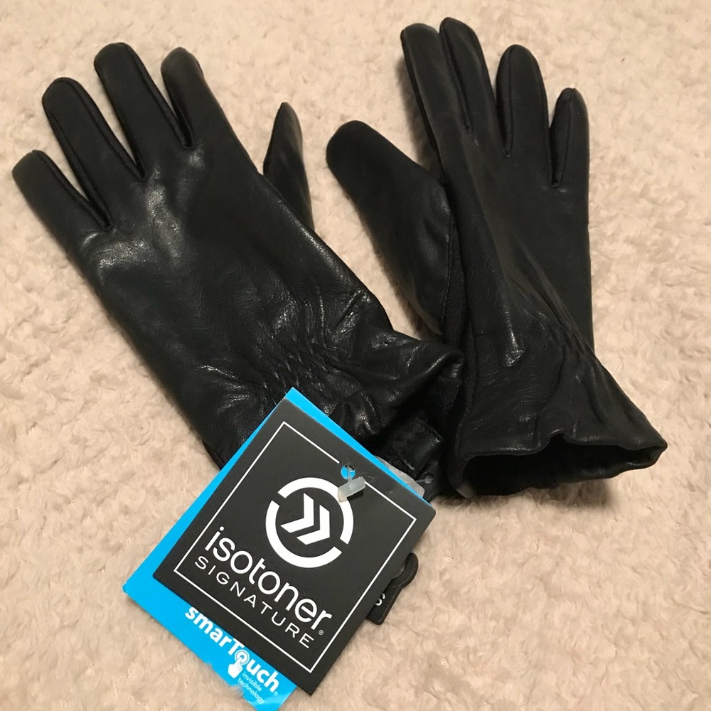 Isotoner black leather gloves